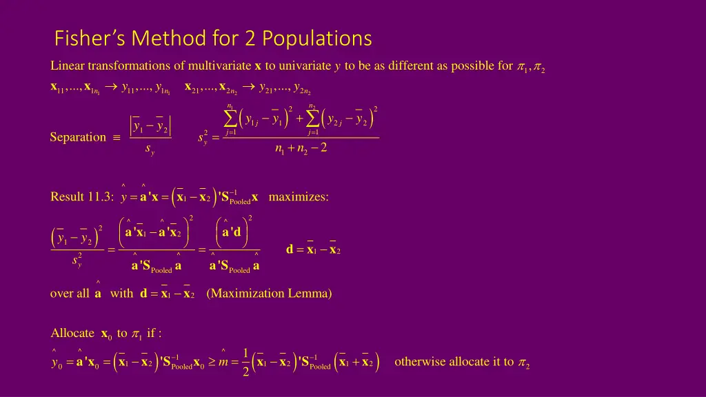 fisher s method for 2 populations linear