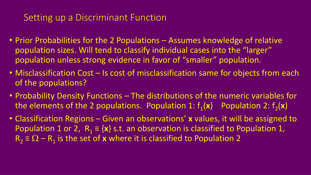 setting up a discriminant function