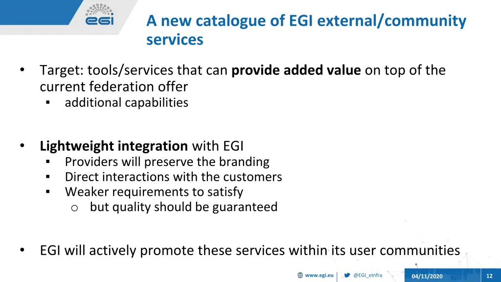 a new catalogue of egi external community services
