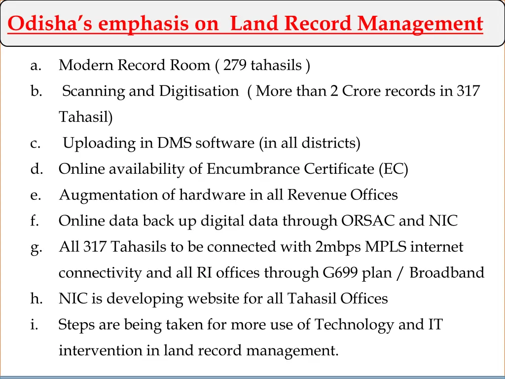 odisha s emphasis on land record management