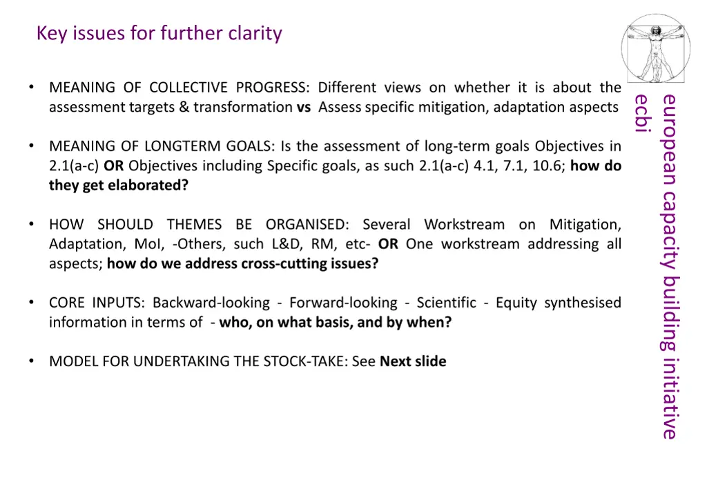 key issues for further clarity