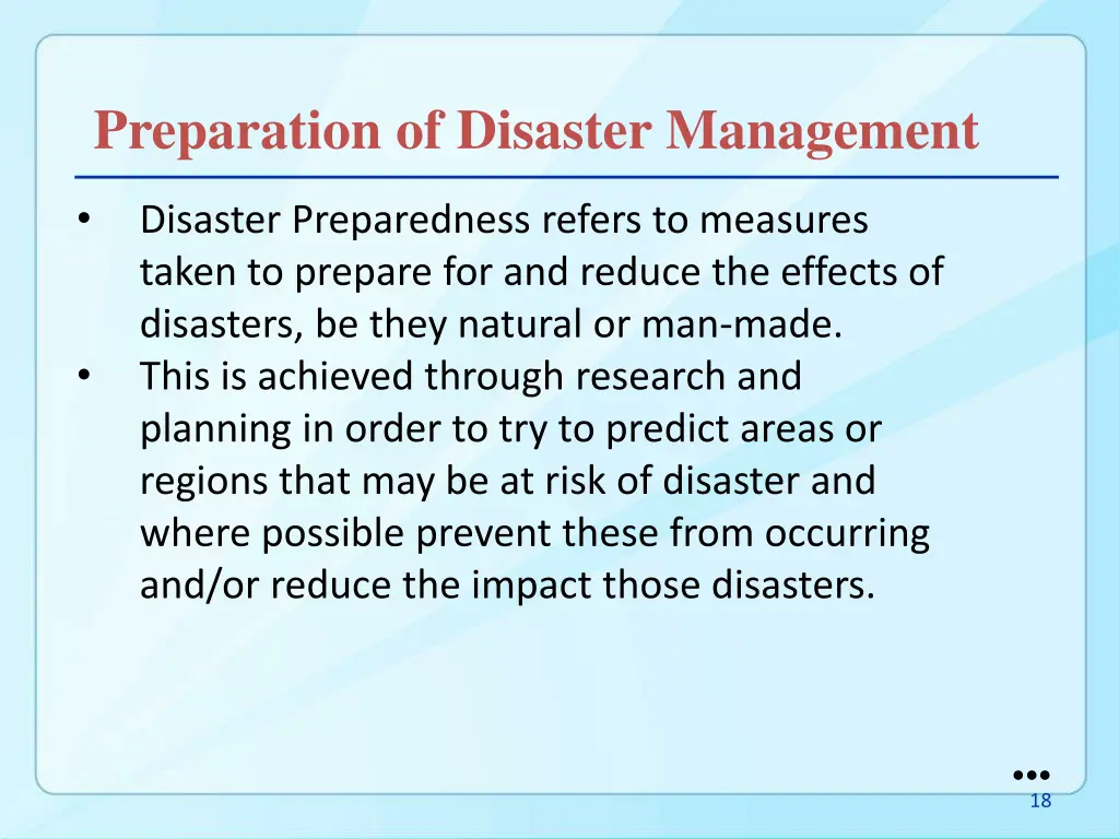 preparation of disaster management