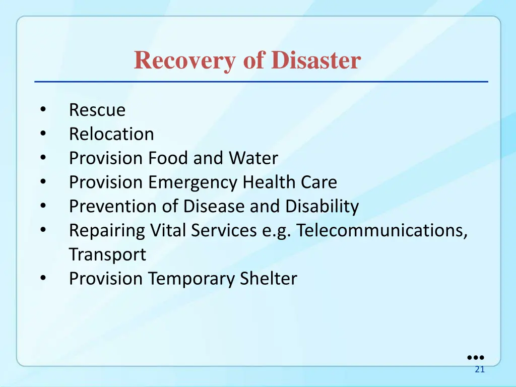 recovery of disaster