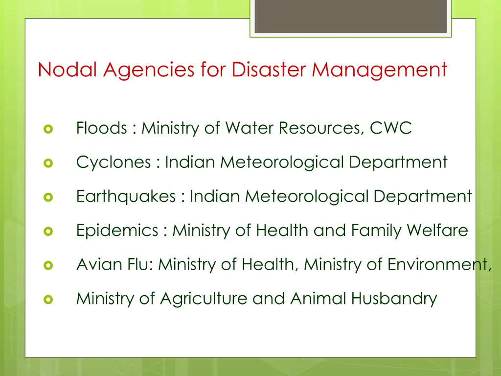 nodal agencies for disaster management
