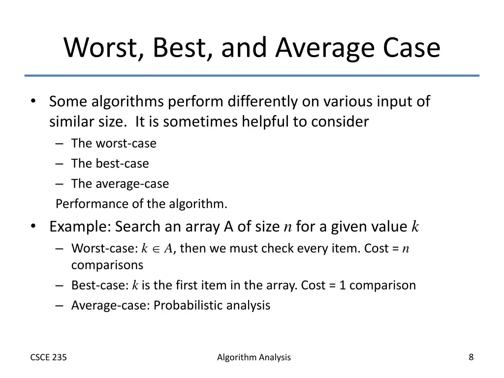 worst best and average case