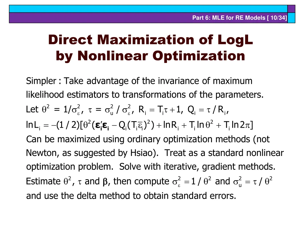 part 6 mle for re models 10 34
