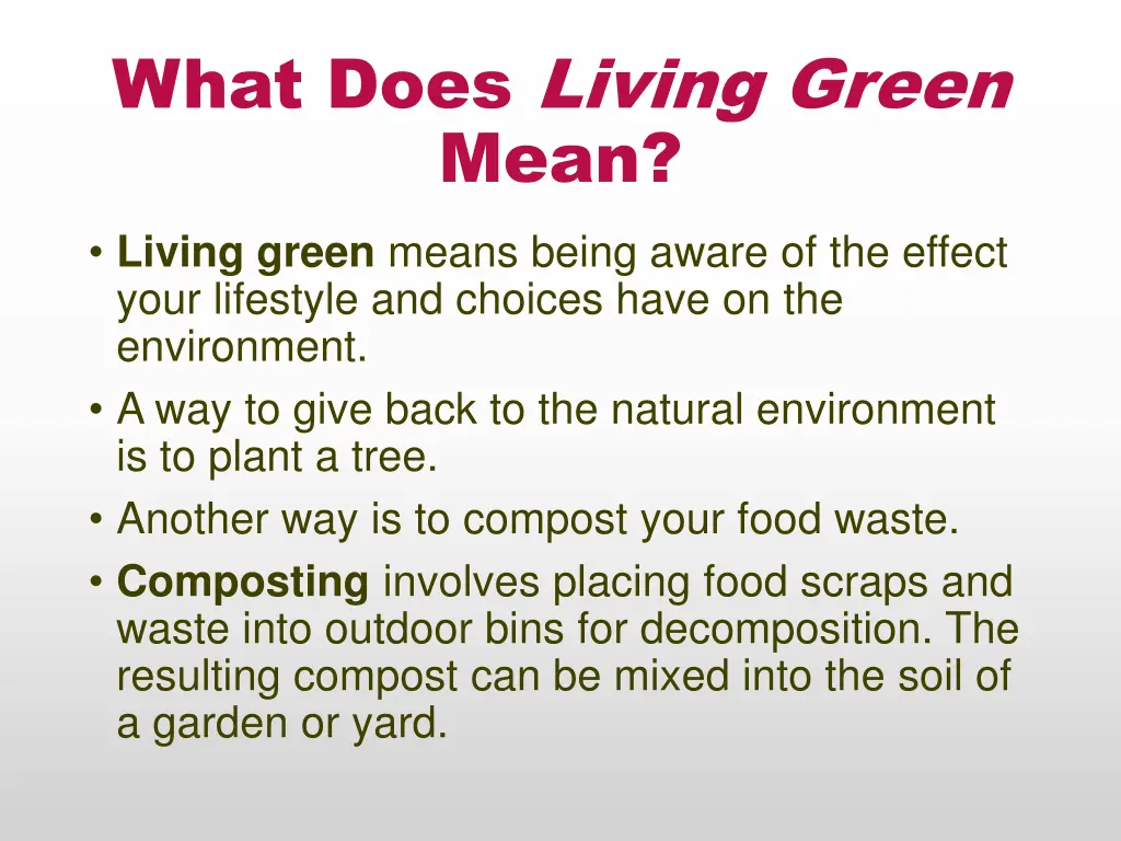 what does living green mean