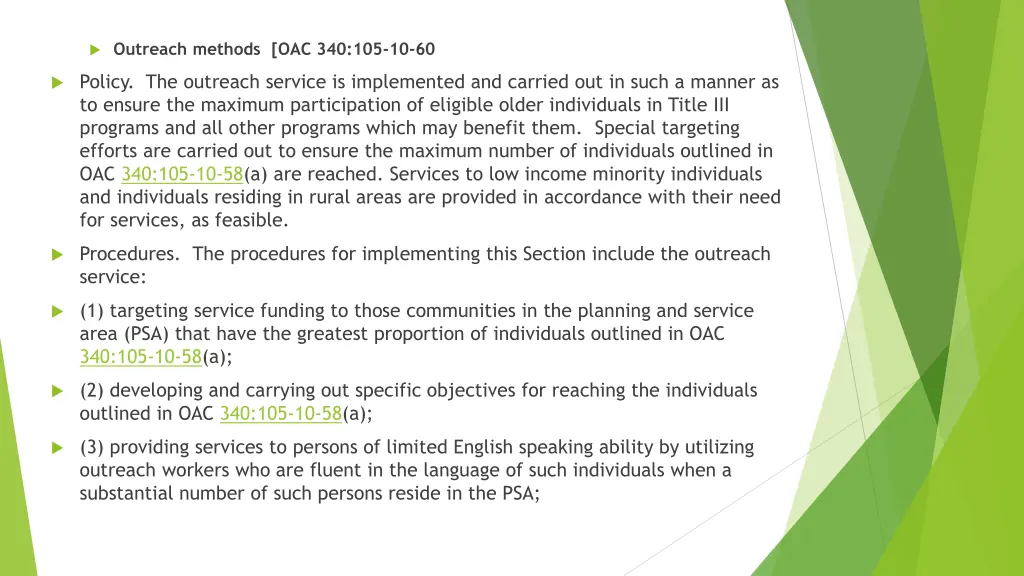 outreach methods oac 340 105 10 60