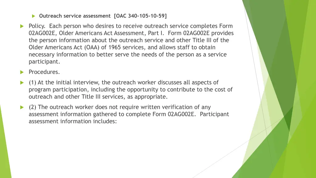 outreach service assessment oac 340 105 10 59