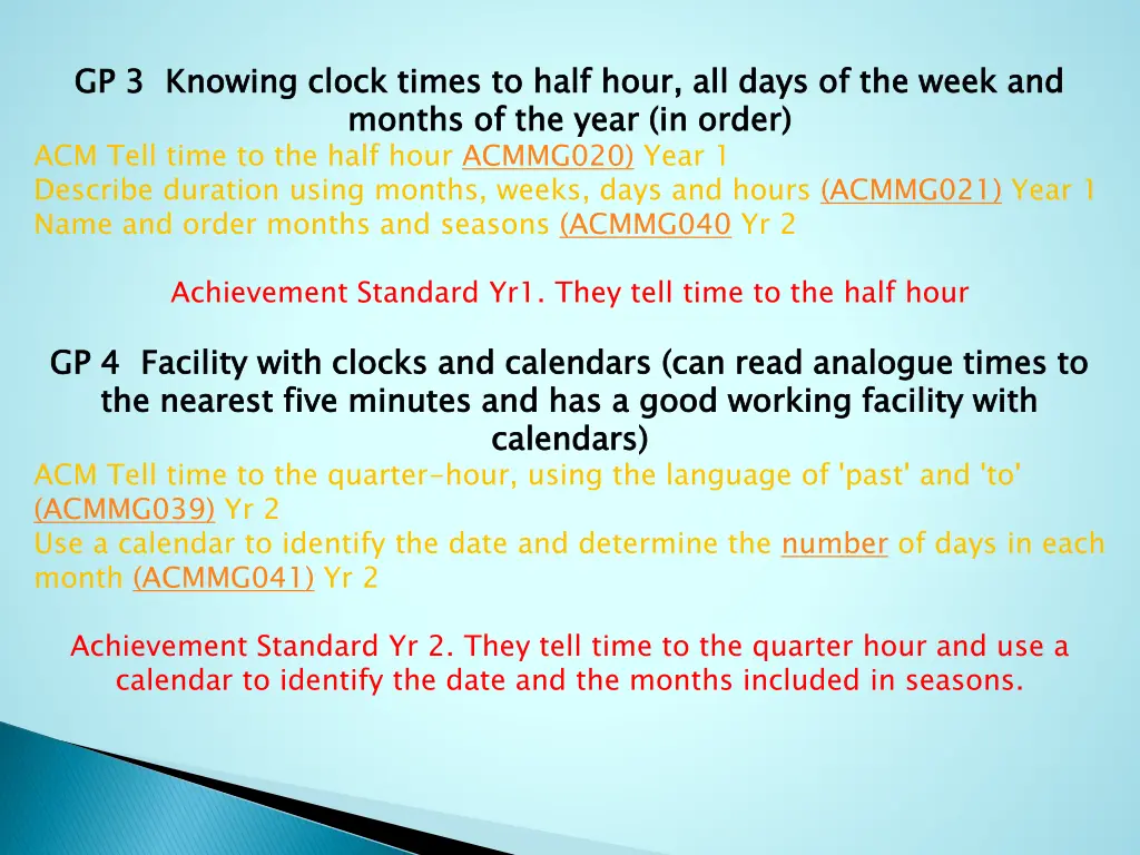 gp 3 knowing clock times to half hour all days
