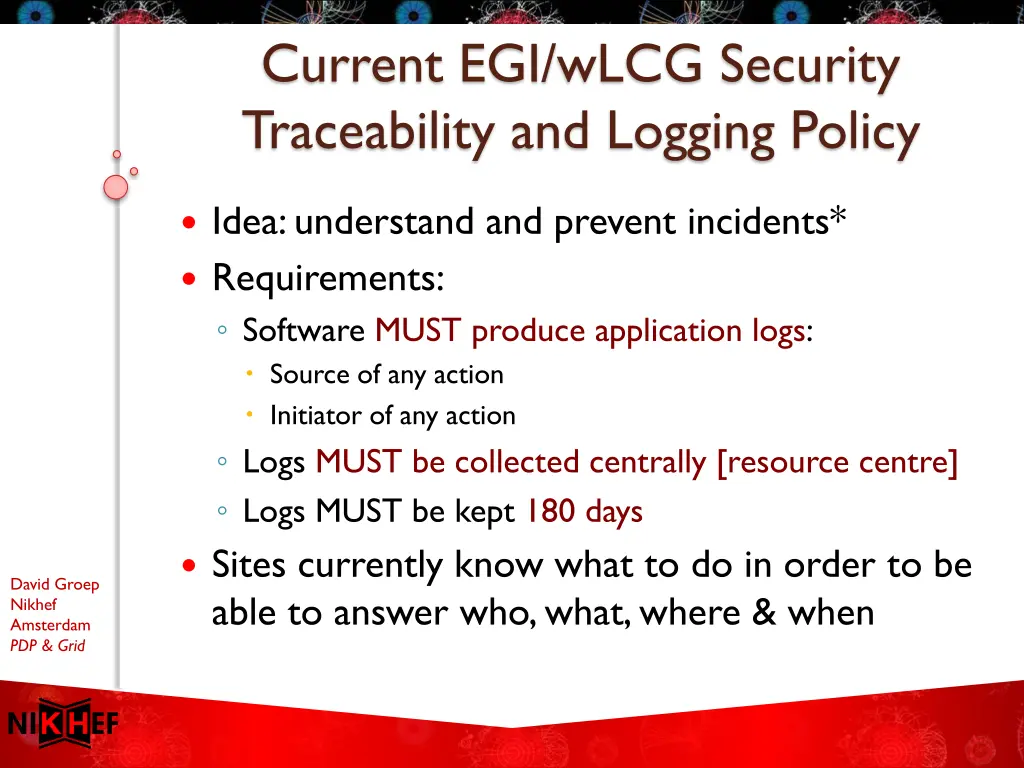 current egi wlcg security traceability