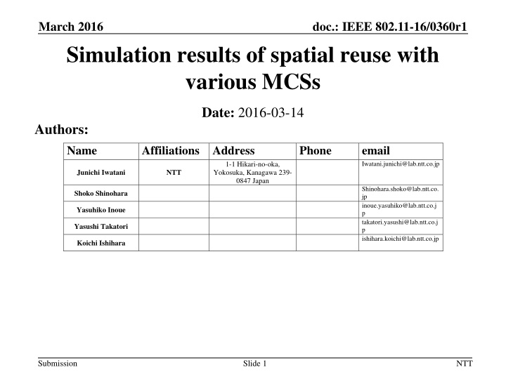 march 2016 simulation results of spatial reuse