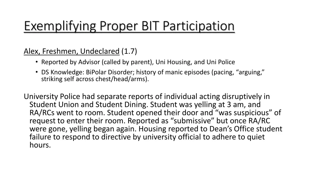 exemplifying proper bit participation