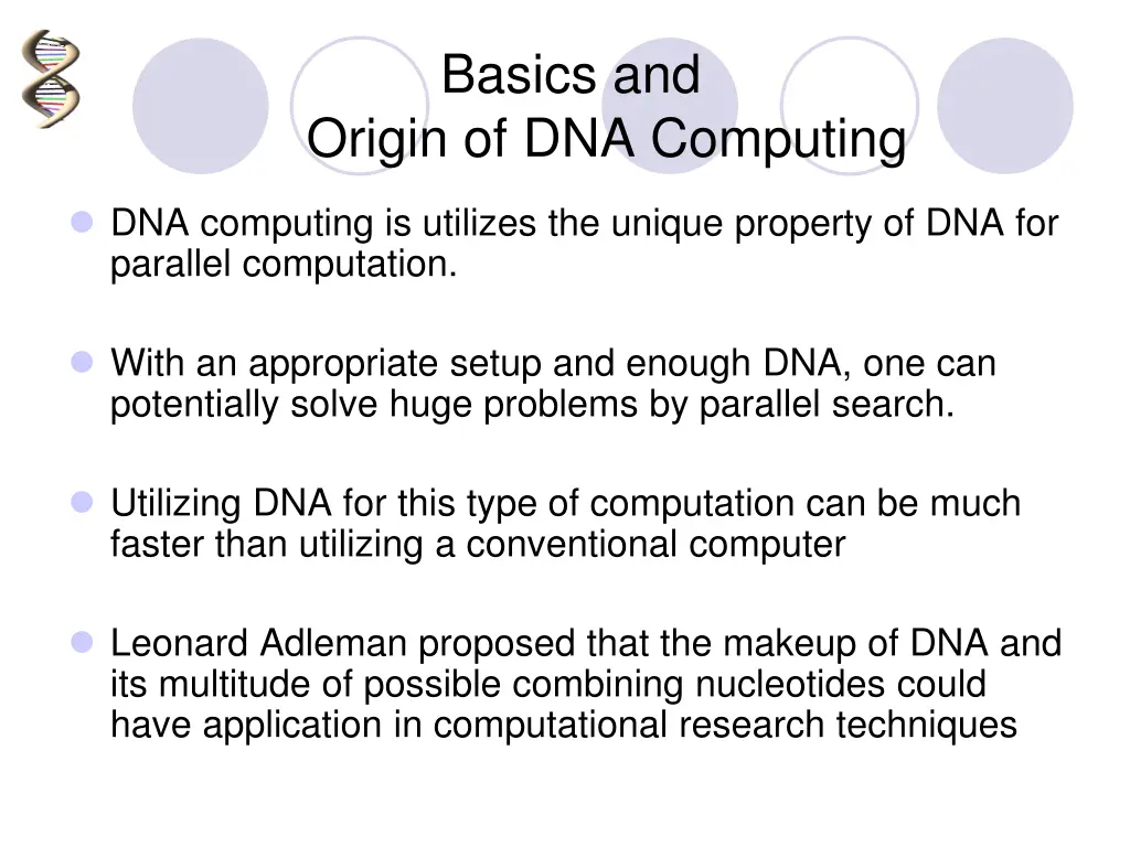 basics and origin of dna computing