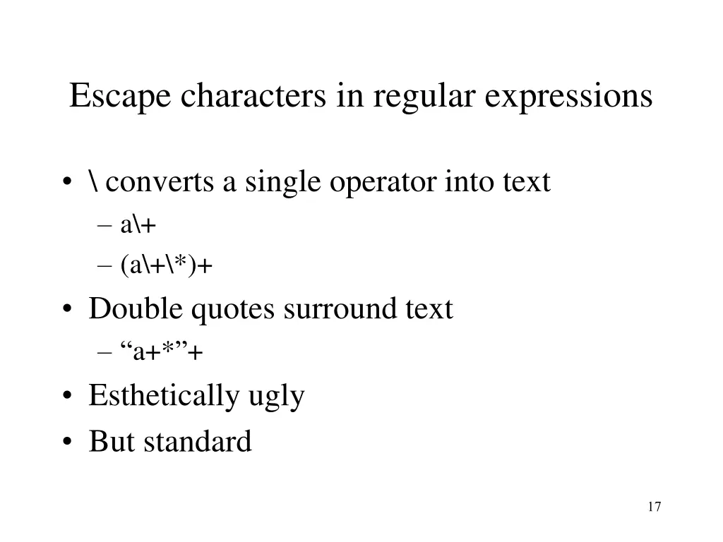 escape characters in regular expressions