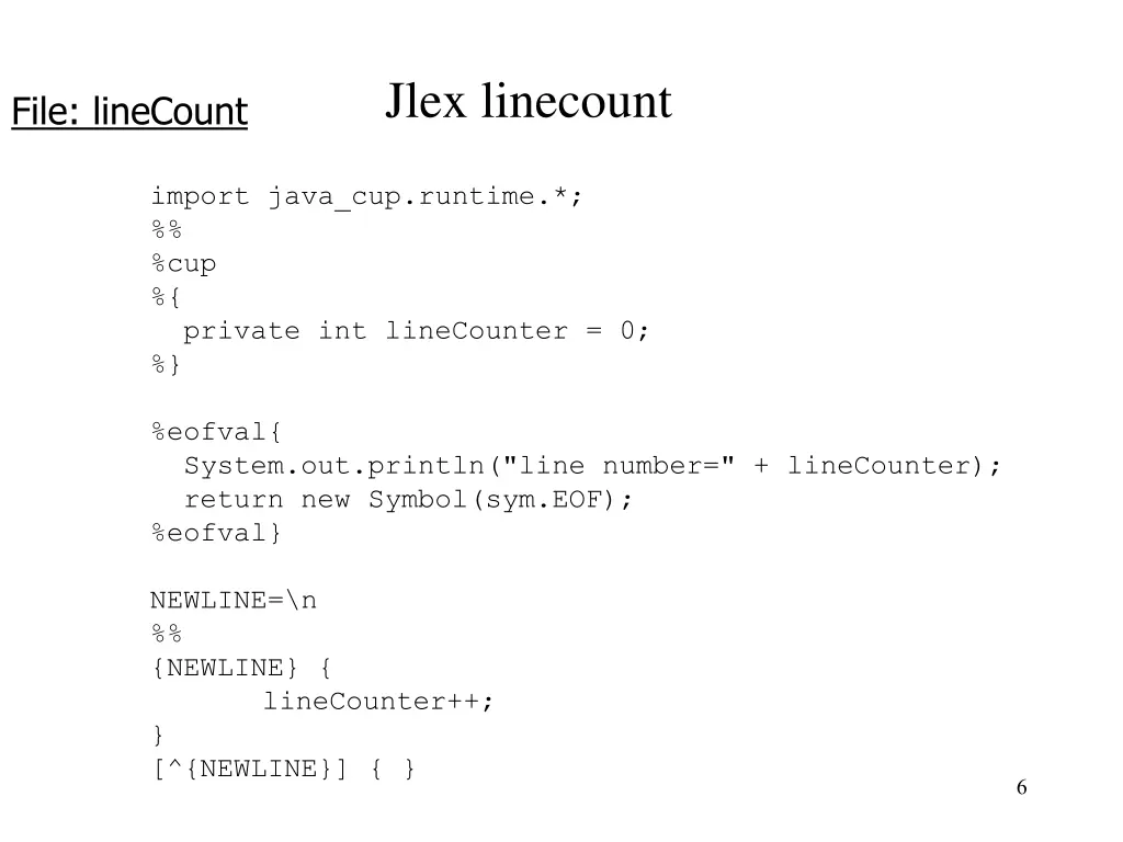 jlex linecount