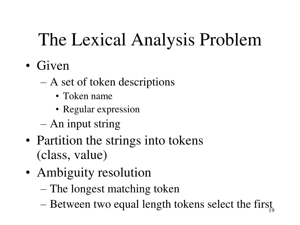 the lexical analysis problem