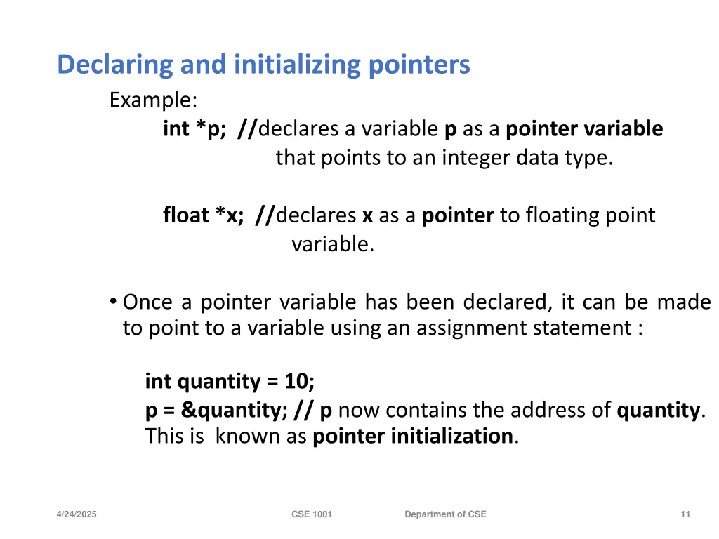 declaring and initializing pointers example
