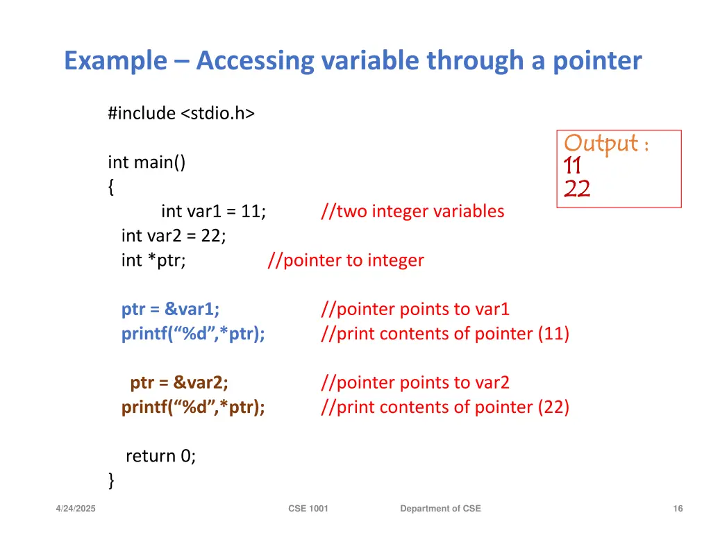 example accessing variable through a pointer