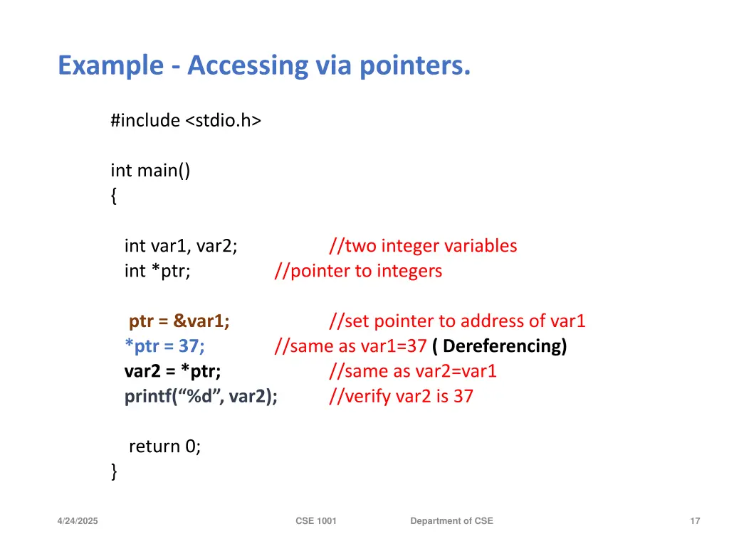 example accessing via pointers