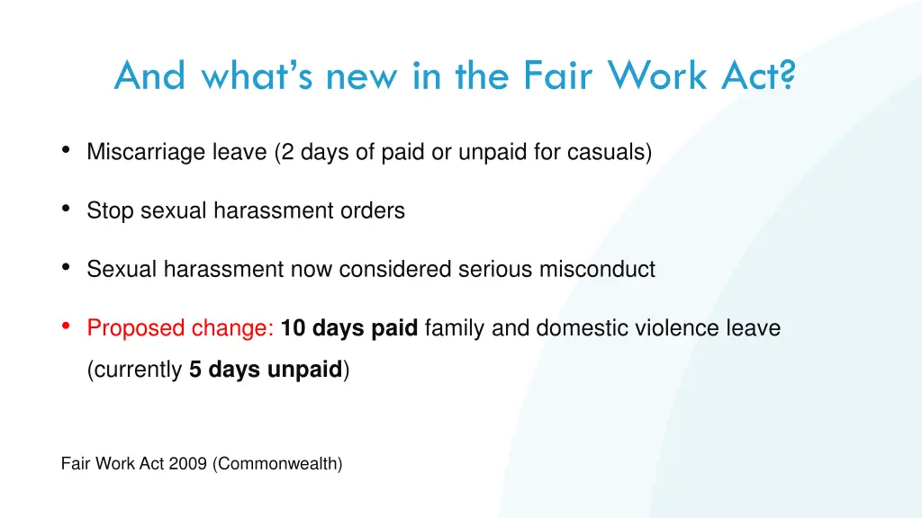 and what s new in the fair work act