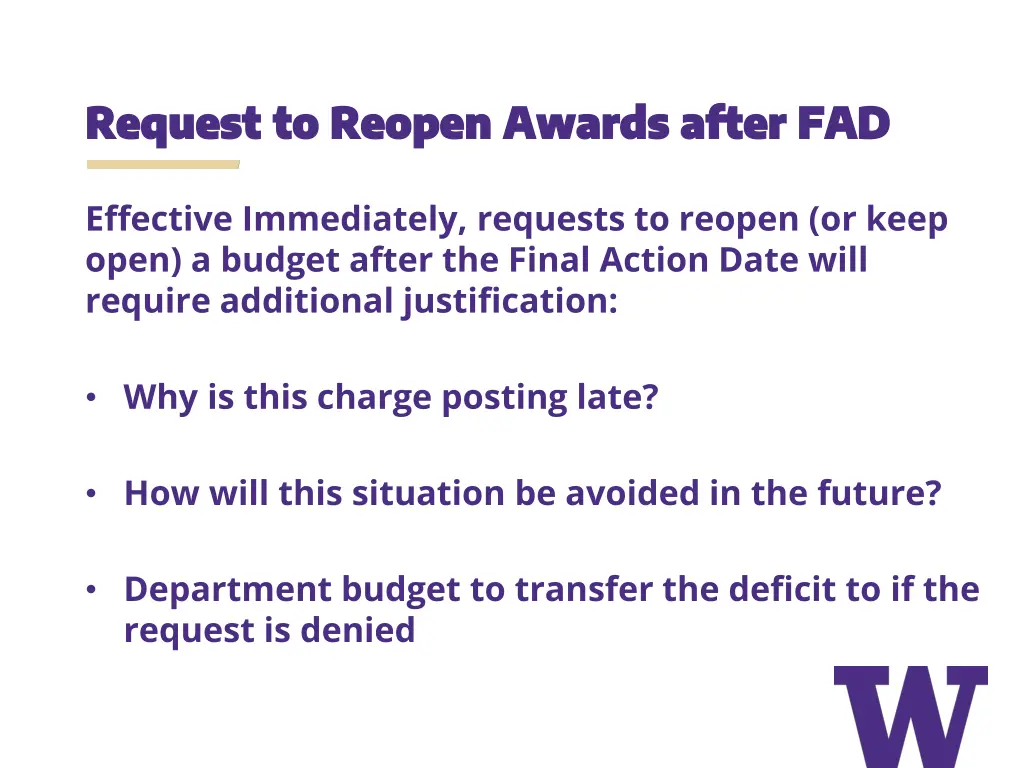 request to reopen awards after fad request
