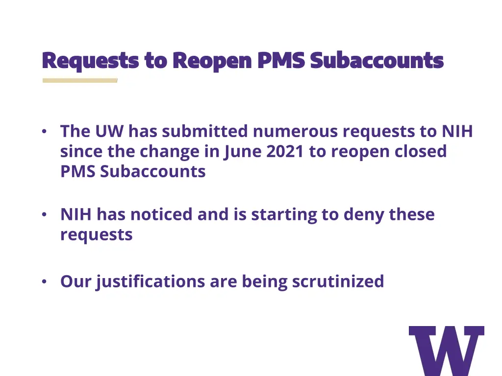 requests to reopen pms subaccounts requests