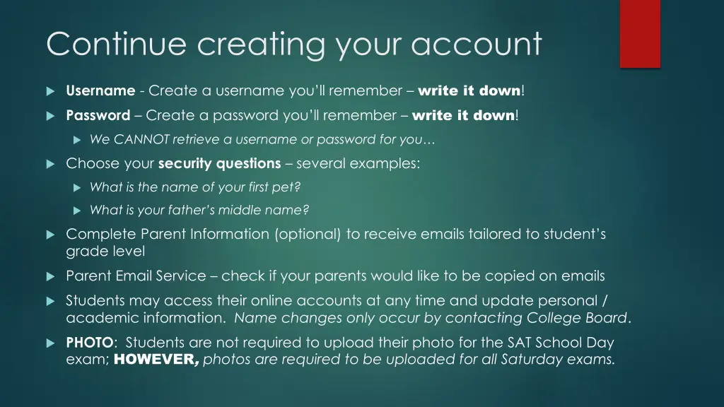 continue creating your account