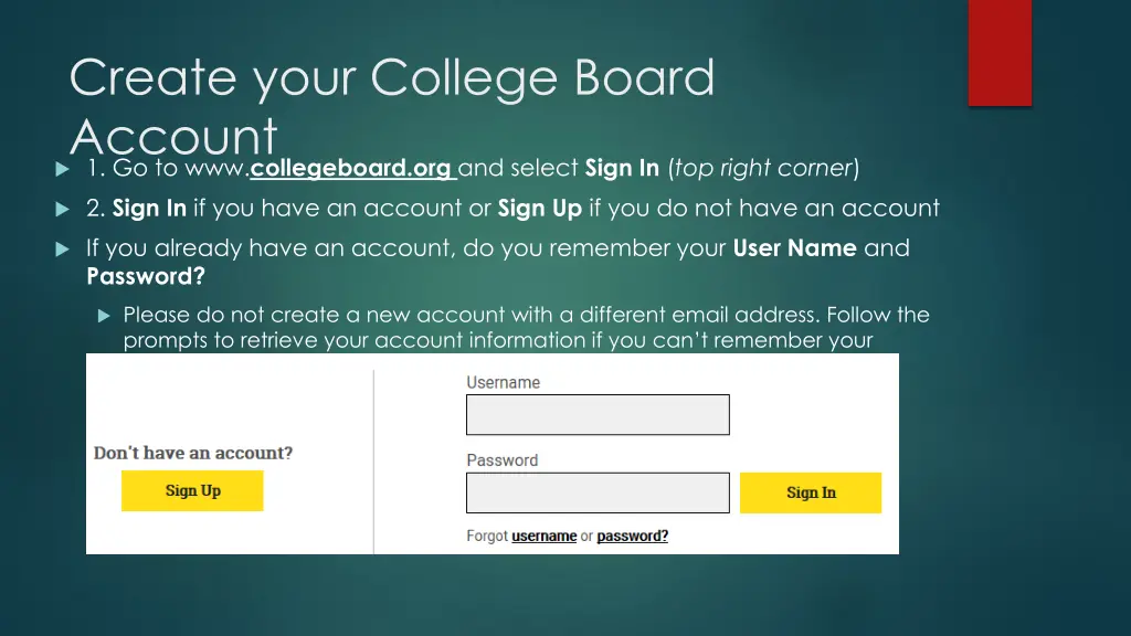 create your college board account