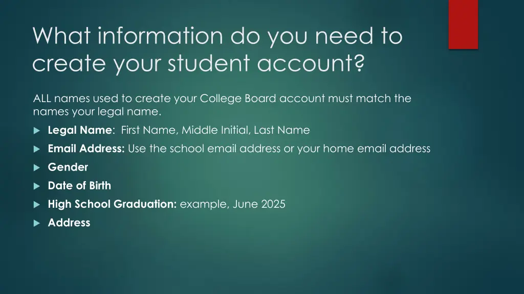 what information do you need to create your