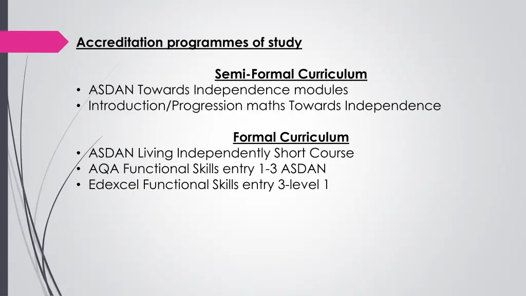 accreditation programmes of study