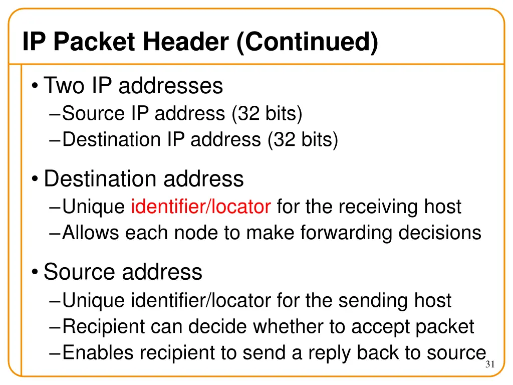 ip packet header continued