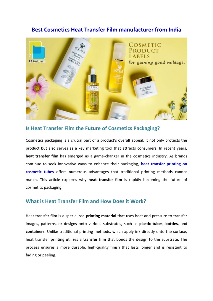best cosmetics heat transfer film manufacturer