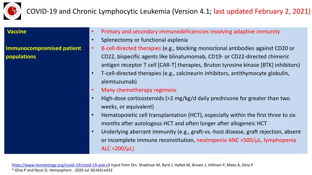 covid 19 and chronic lymphocytic leukemia version 3