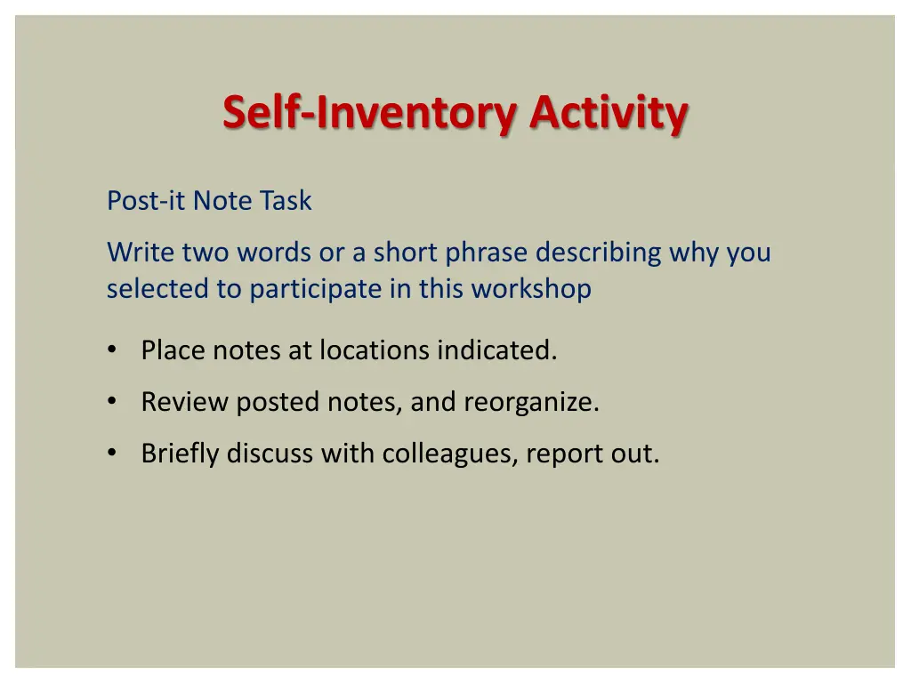 self inventory activity