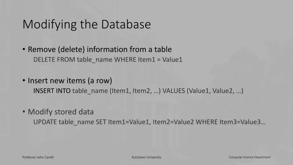 modifying the database