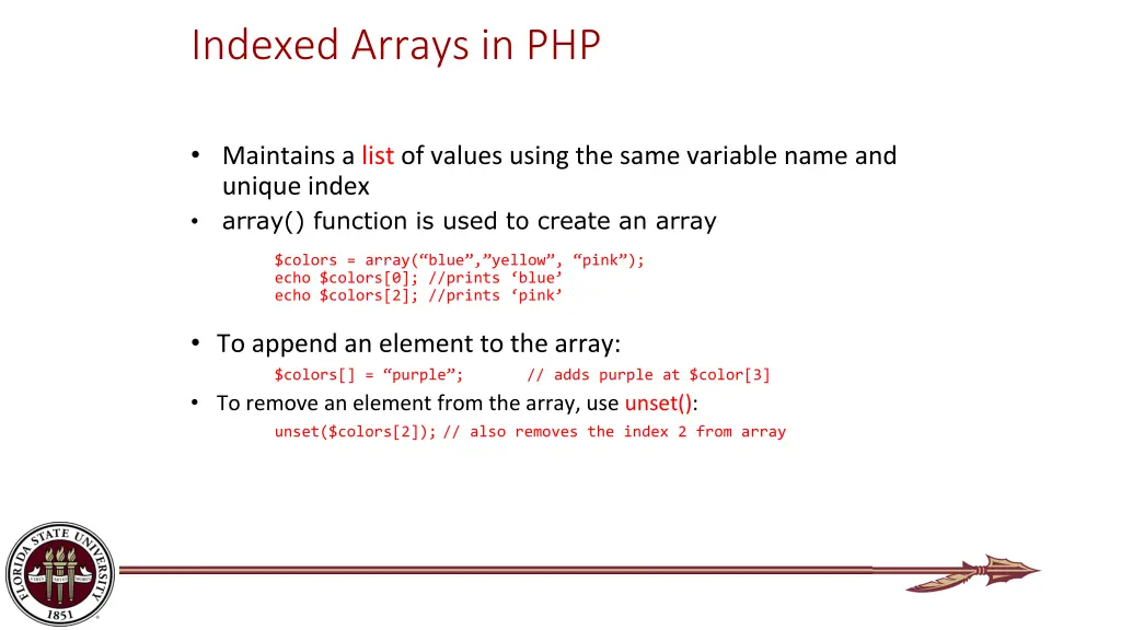 indexed arrays in php