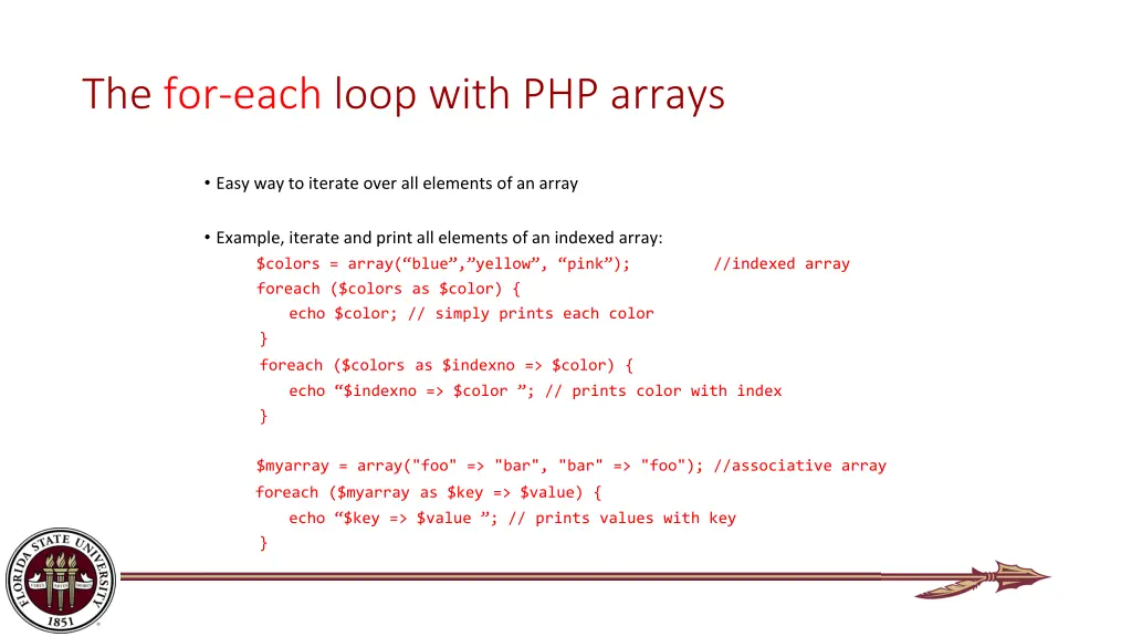 the for each loop with php arrays