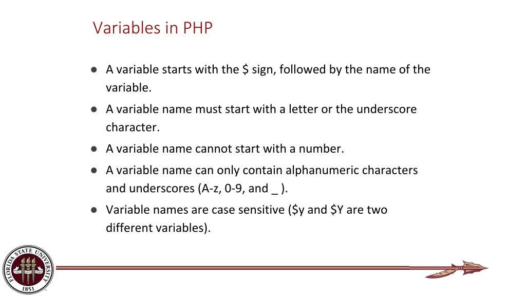 variables in php