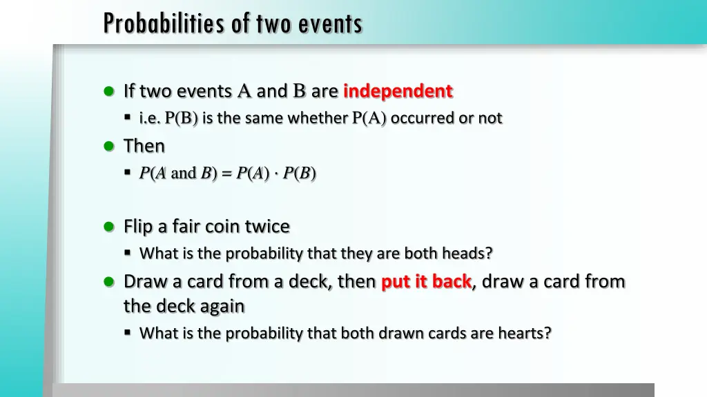 probabilities of two events
