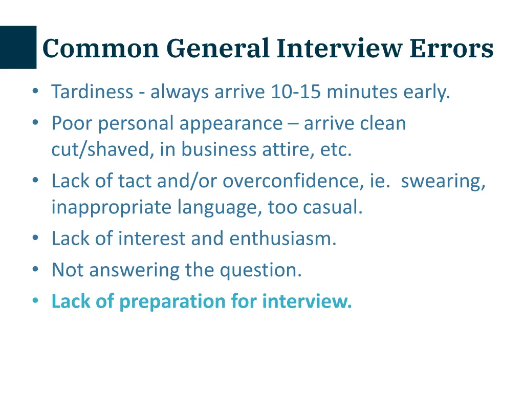 common general interview errors