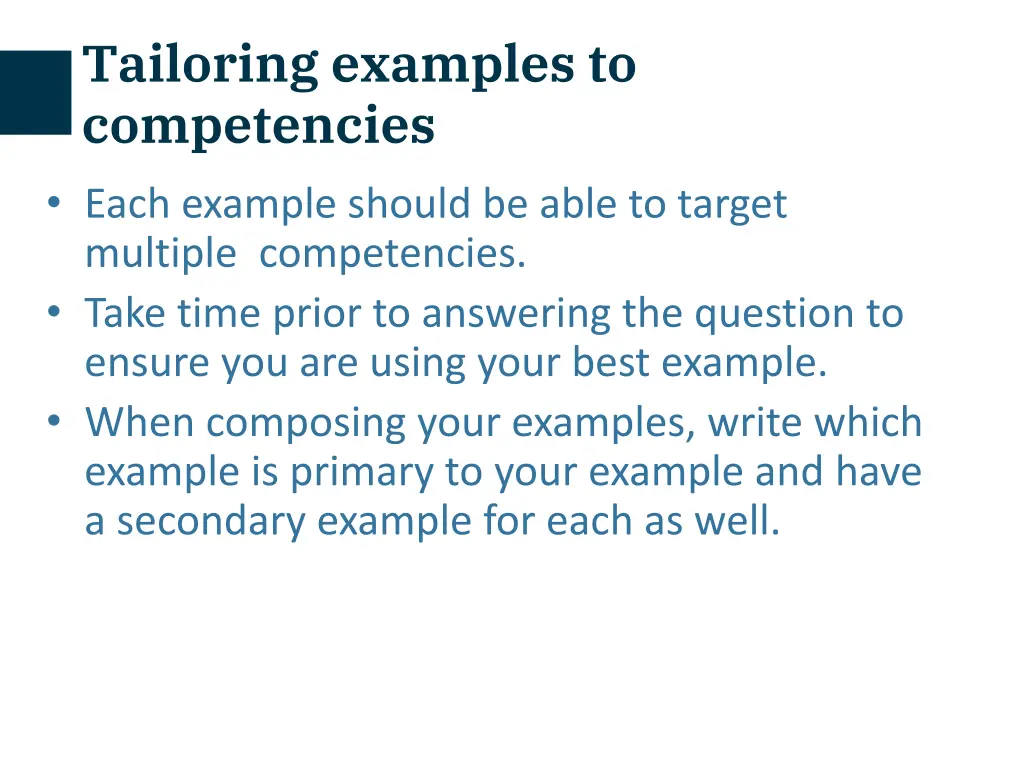tailoring examples to competencies
