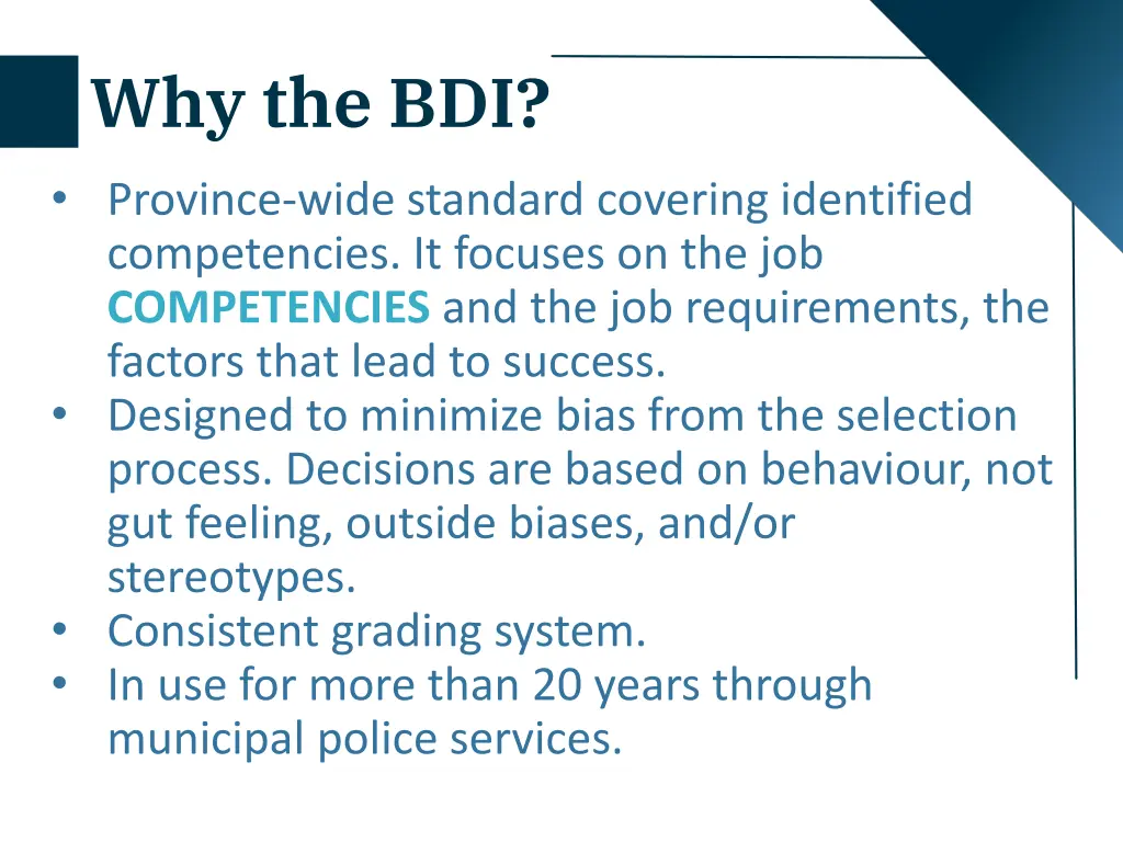 why the bdi