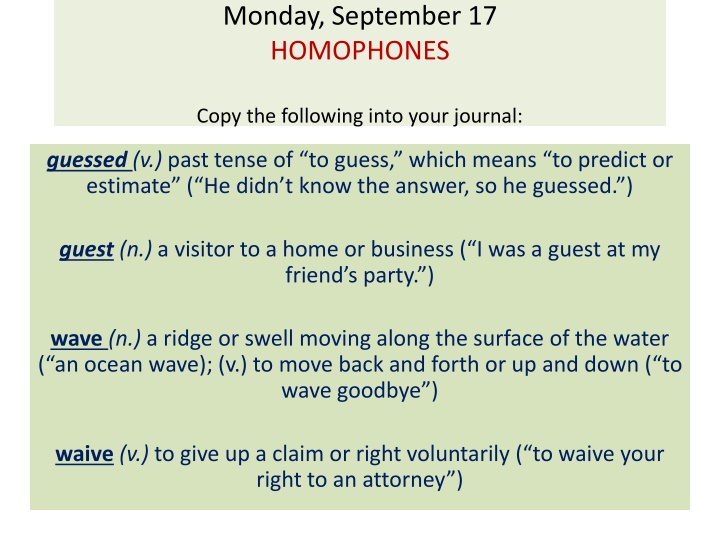 monday september 17 homophones