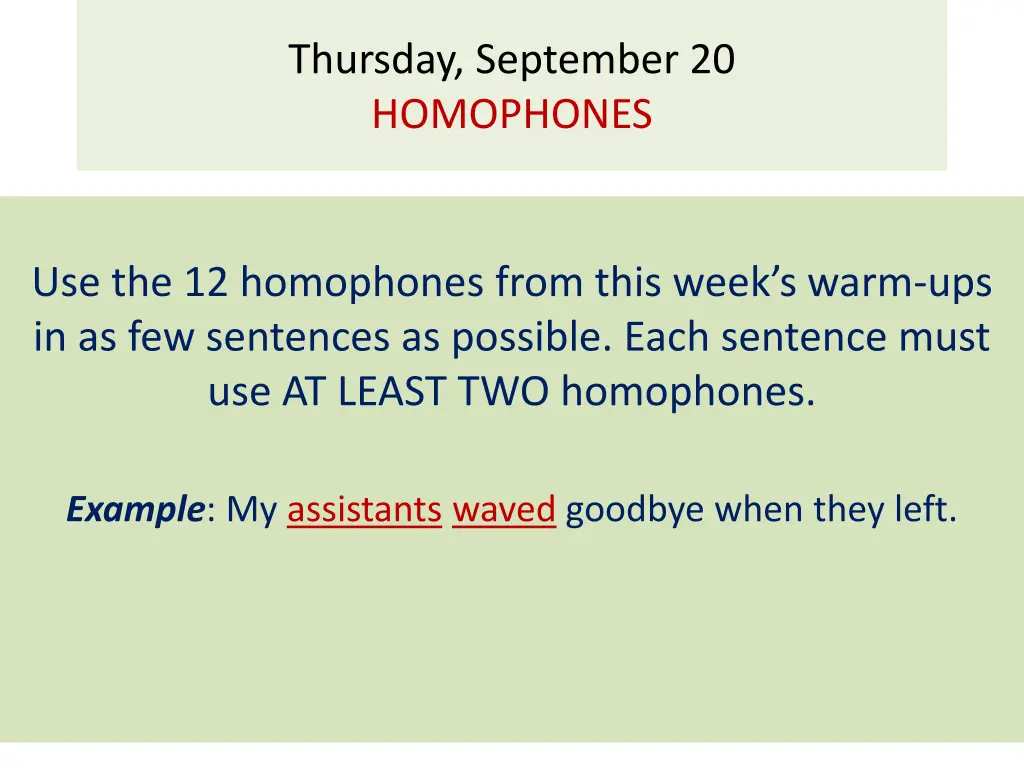 thursday september 20 homophones