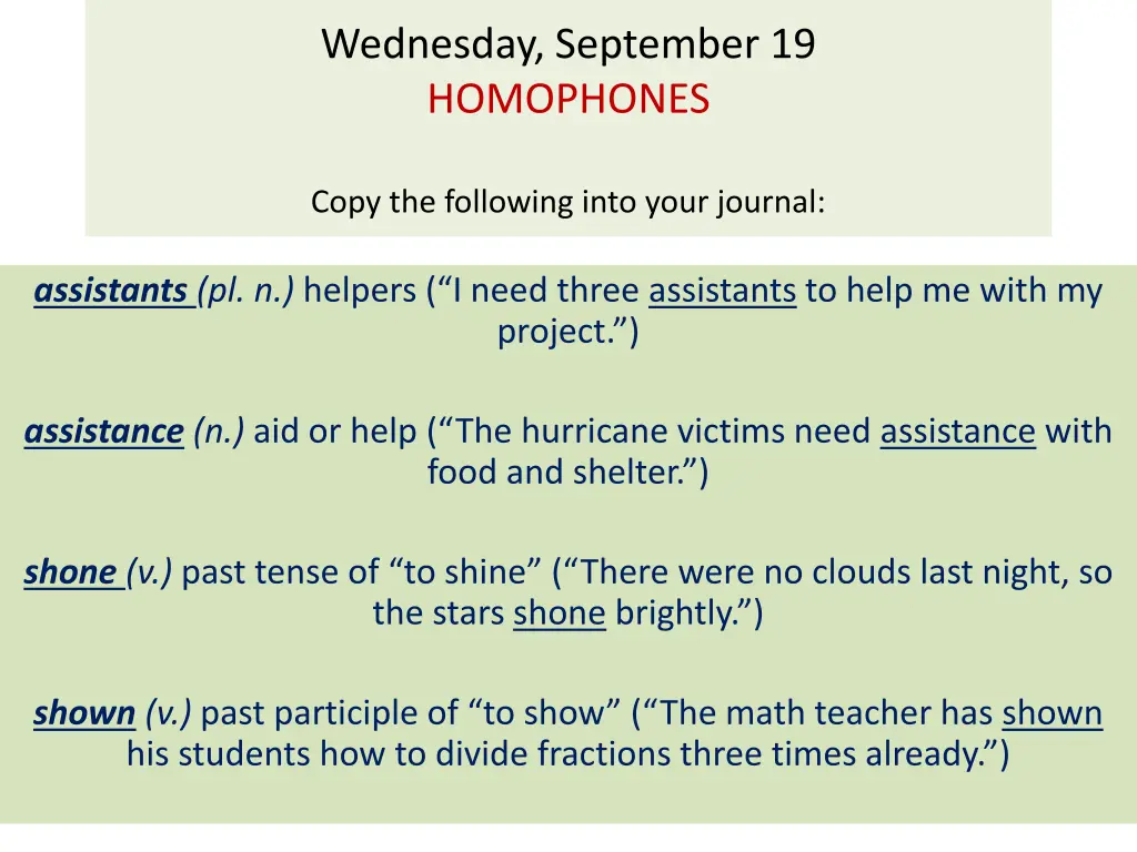 wednesday september 19 homophones