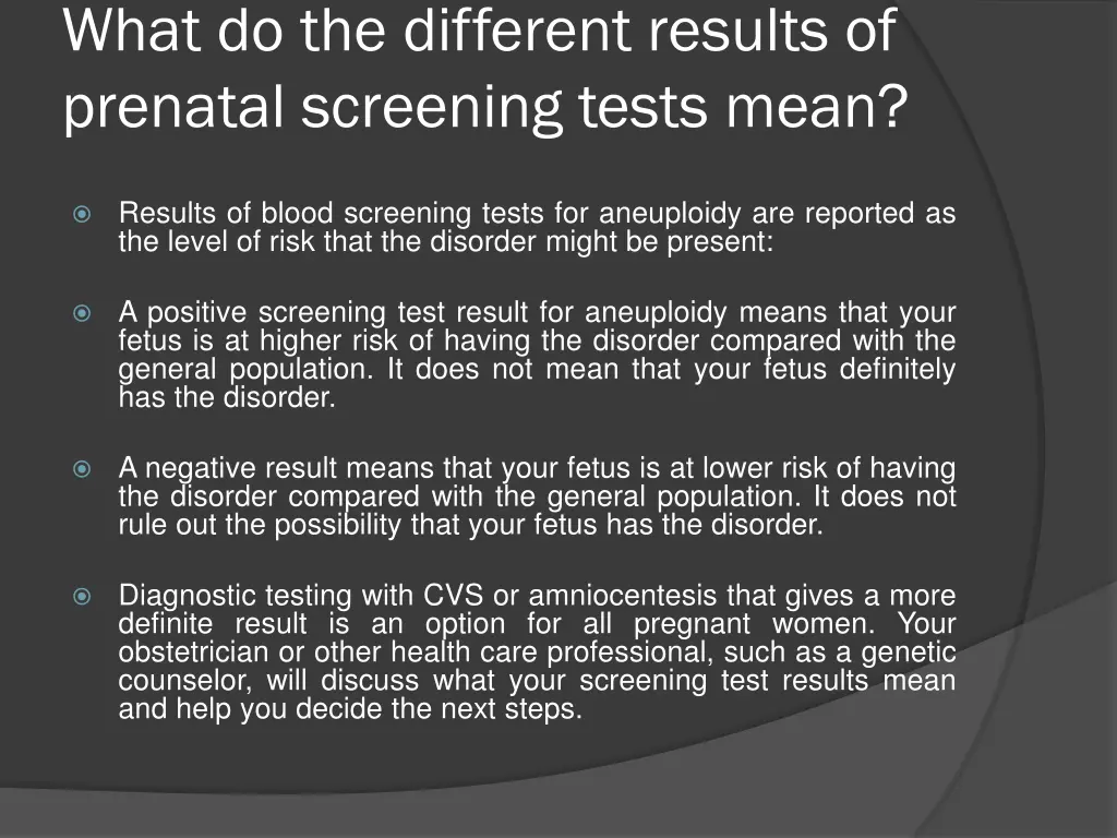 what do the different results of prenatal