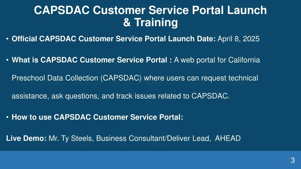capsdac customer service portal launch training