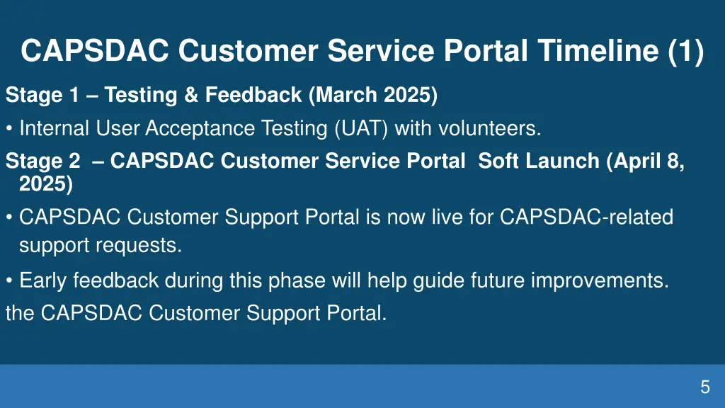 capsdac customer service portal timeline 1
