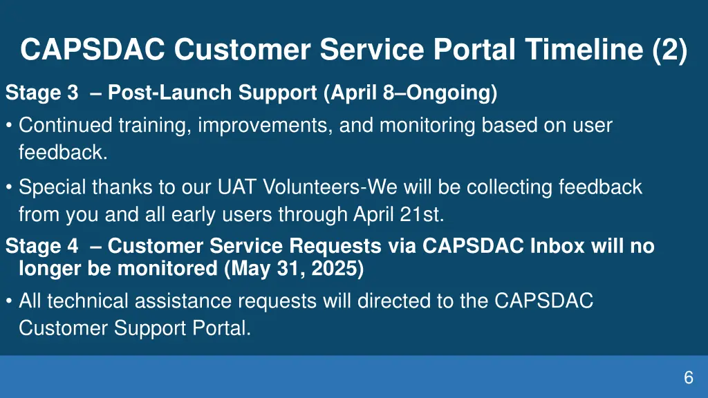 capsdac customer service portal timeline 2